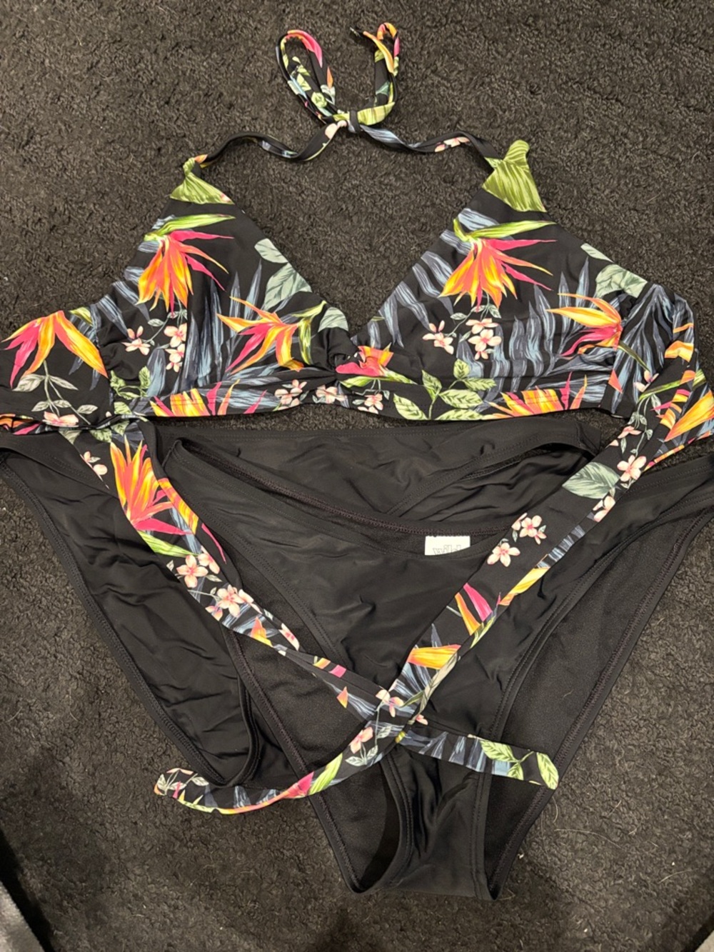 Kona Sol Black Tropical Floral Two-Piece Bikini